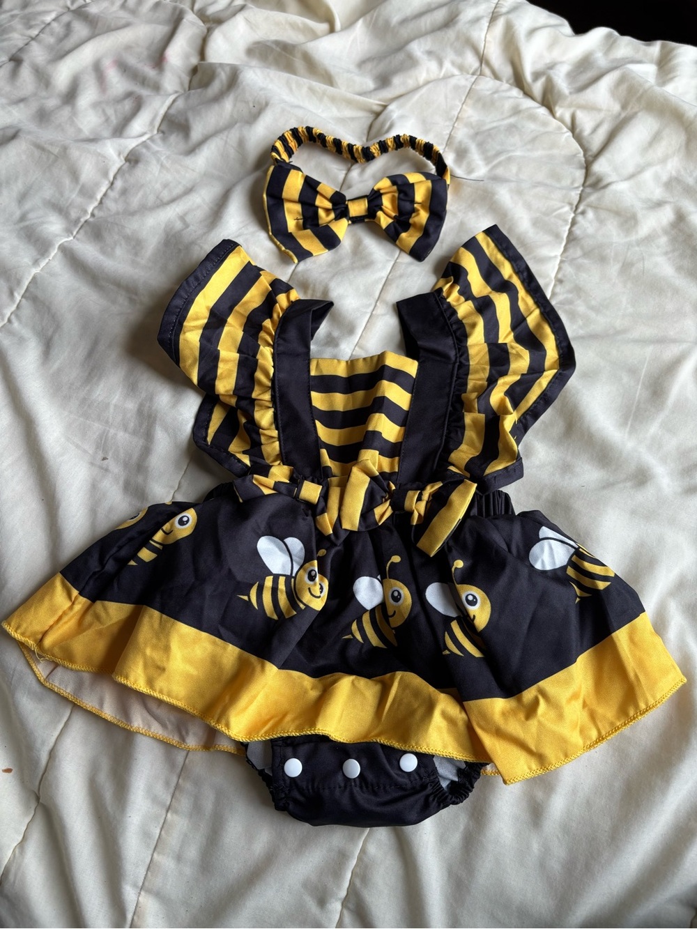 Cute Bumblebee Baby Girls' Costume Dress with Headband Size 0-3 M